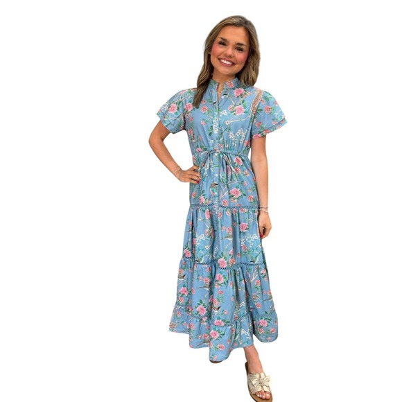 NWT Marigold By Victoria Dunn Blue Floral & Bird Print Maxi Dress Plus Size 2XL - Picture 1 of 14